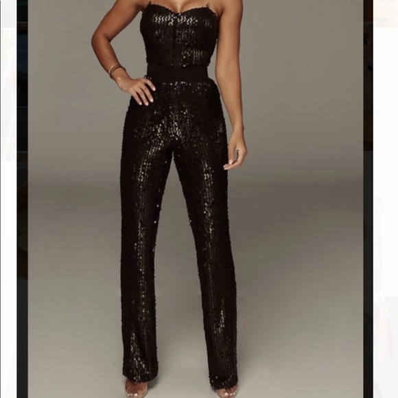 JLUXLABEL Pants - Jluxlabel Black Danni Sequin Pants and matching Black Forture Sequin Bustier Top